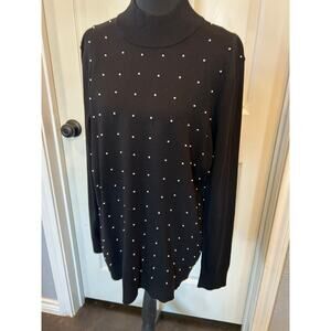 Calvin Klein Black Pearl Embellished Mock Neck Long Sleeve Top - Size Large